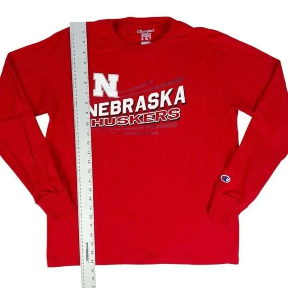 Champion Nebraska‎ Huskers NCAA Kids Red Long Sleeve Logo T-Shirt Size YXL